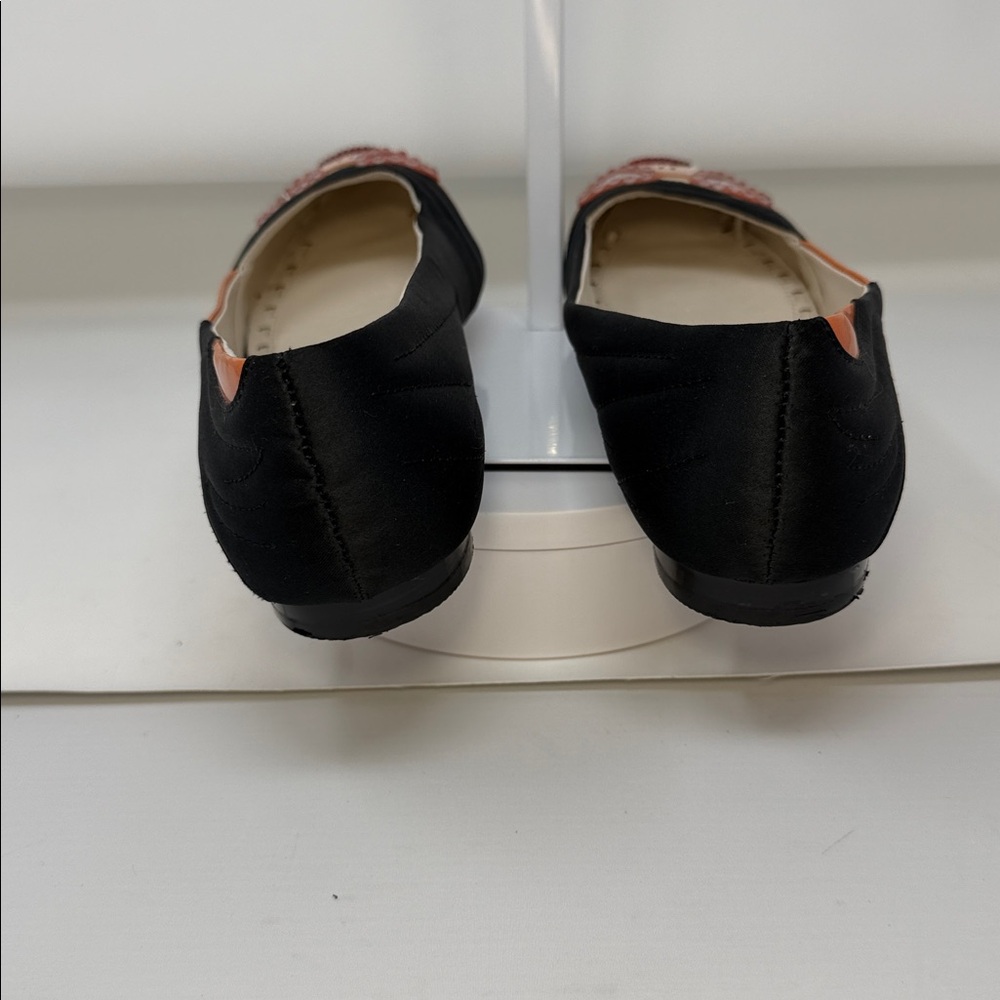 Alice & Olivia Signature Stacey Point Toe "Stace Face" Flats Size 9 Black Satin - Picture 4 of 8